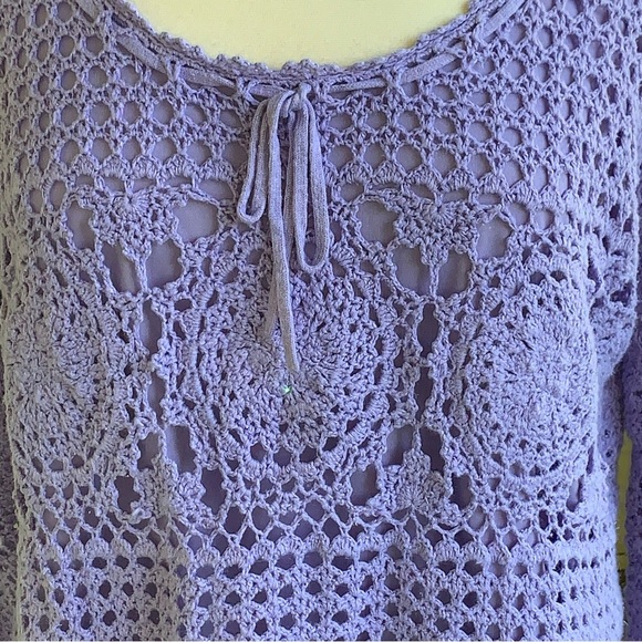 Crochet Open Knit Sweater Women’s L Lavender Purple Roamans Boho Beach Whimsy - Picture 3 of 6